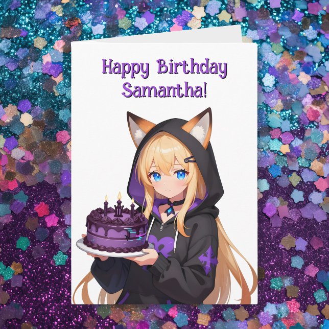 Anime Girl and Dragon Happy Birthday  Card (Creator Uploaded)