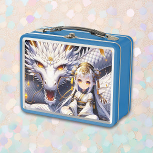 Anime Girl and Dragon Personalised Metal Lunch Box