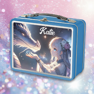 Anime Girl and Her Dragon Mystical Personalised Metal Lunch Box