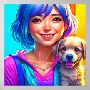 Anime Girl and Puppy Dog Poster