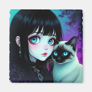 Anime Girl and Siamese Cat Magnet
