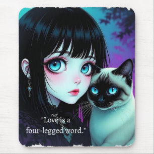Anime Girl and Siamese Cat Quote  Mouse Pad