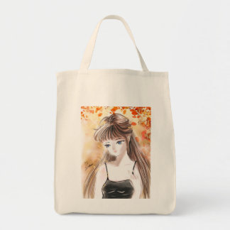Anime Girl Autumn Fall Leaves Tote Bag
