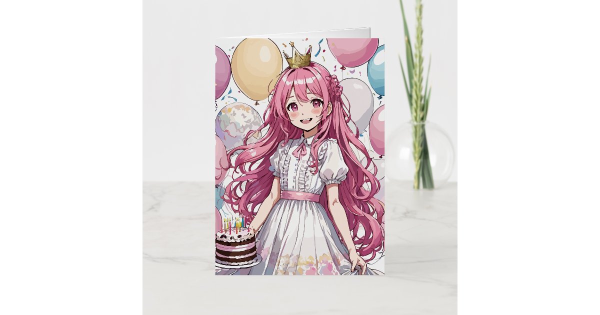 Anime girl birthday Foil Greeting Card | Zazzle