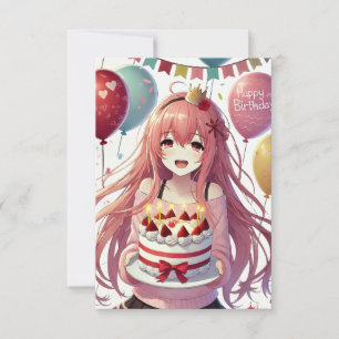 Anime Girl Birthday Personalize Custom card