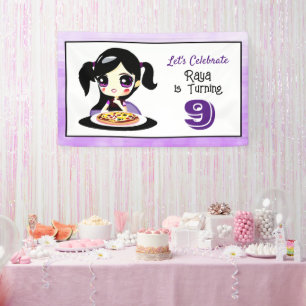 Anime Girl Birthday Pizza Party Banner