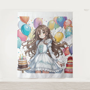Anime girl birthday Tapestry