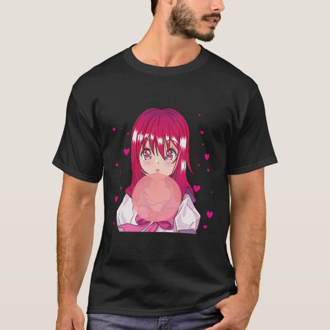 Anime Girl Blowing Bubble Japanese Aesthetic Otaku T-Shirt (Front)