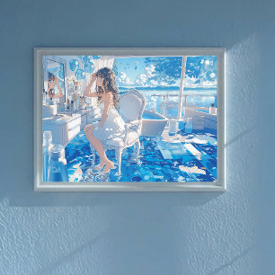 Anime Girl Blue Aesthetic Lo-Fi Chill Bedroom Poster