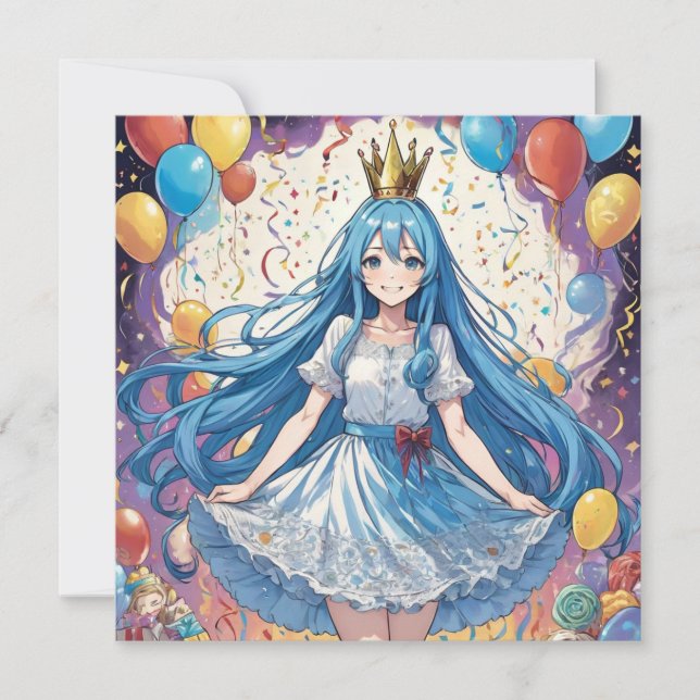 Anime Girl Blue birthday Invitation (Front)