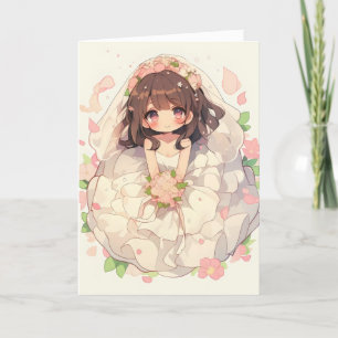 Anime Girl Bride Wedding Chibi Holiday Card