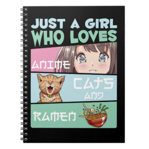 Anime Girl Cat and Ramen addicted Japanese Noodles Notebook