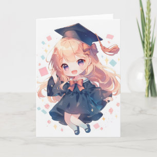Anime Girl Chibi Graduation School Holiday Card