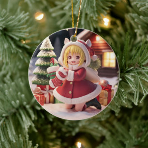 Anime Girl Christmas Ceramic Ornament