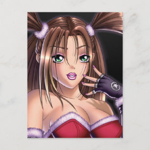Anime Girl Christmas Hair Holiday Postcard