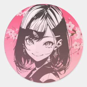 Anime Girl Classic Round Sticker
