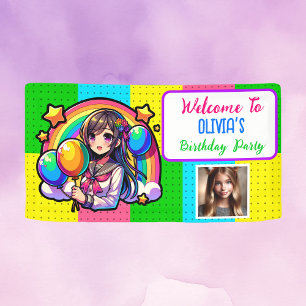 Anime Girl Colourful Pop Art Birthday Banner