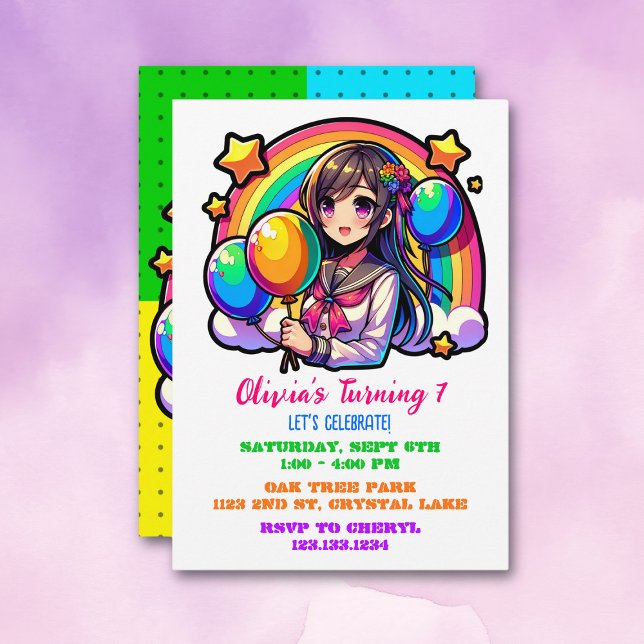Anime Girl Colourful Pop Art Birthday Invitation (Creator Uploaded)