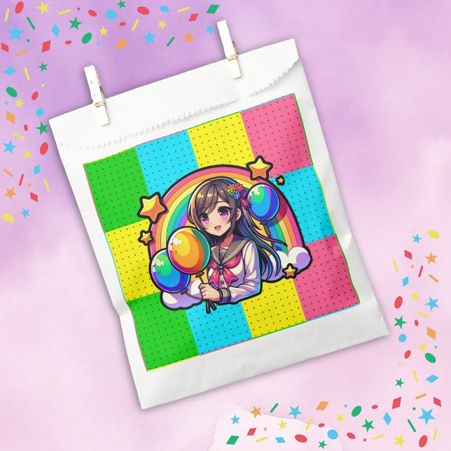 Anime Girl Colourful Pop Art Birthday Personalised Favour Bag (Creator Uploaded)