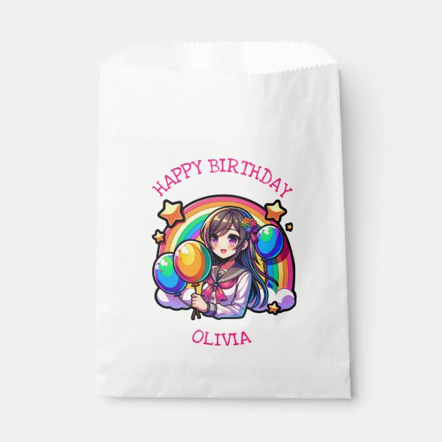 Anime Girl Colourful Pop Art Birthday Personalised Favour Bag (Front)