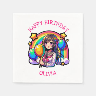 Anime Girl Colourful Pop Art Birthday Personalised Napkin