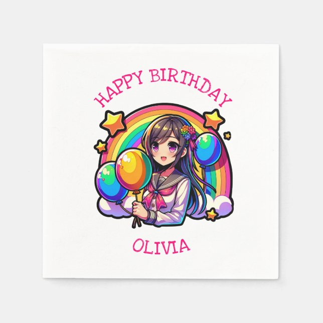 Anime Girl Colourful Pop Art Birthday Personalised Napkin