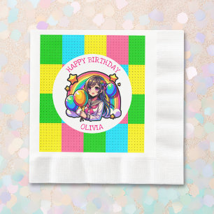 Anime Girl Colourful Pop Art Birthday Personalised Napkin