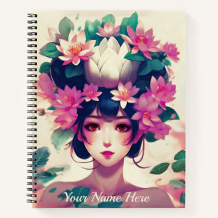 Anime Girl Crowned with Lotus Blossoms Journal