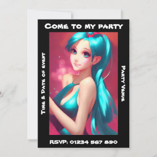 Anime Girl Customizable Party Invitation
