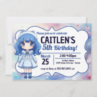 Anime Girl Cute Japanese Birthday Invitation 