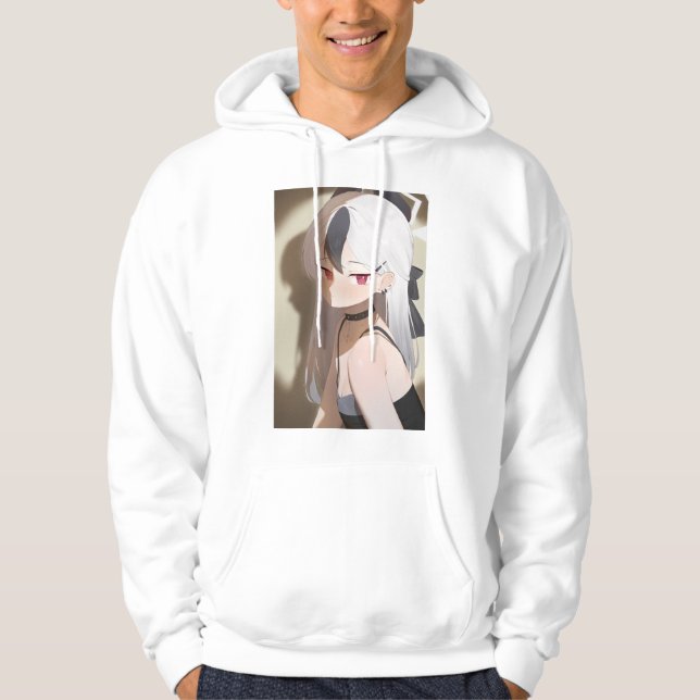 anime girl dress spotlight necklace bow white hair hoodie (Front)