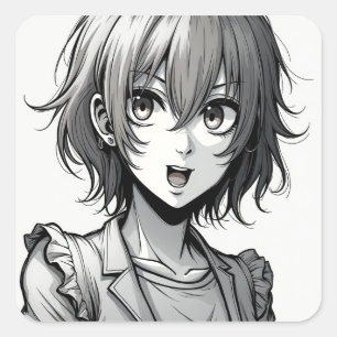 Anime Girl   Dynamic Action‑Style Character Design Square Sticker