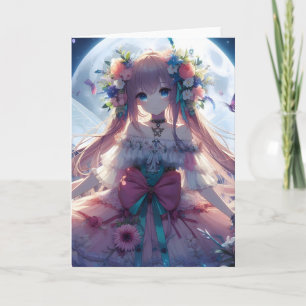 Anime Girl Flower Moon Fairy Card