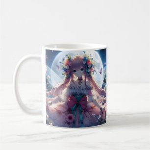 Anime Girl Flower Moon Fairy Coffee Mug