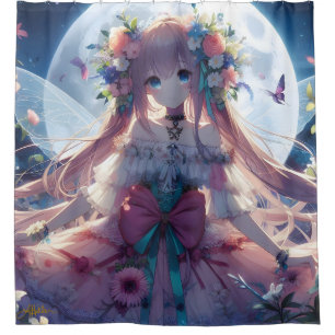 Anime Girl Flower Moon Fairy Shower Curtain