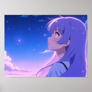 Anime Girl Gazing at Evening Sky Poster
