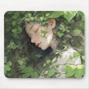 Anime Girl Green Sleep Mouse Pad