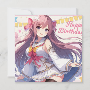Anime Girl Happy Birthday Invitation