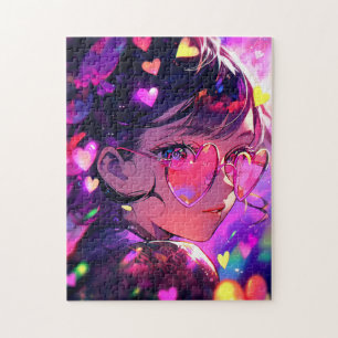 Anime Girl Hearts Jigsaw Puzzle