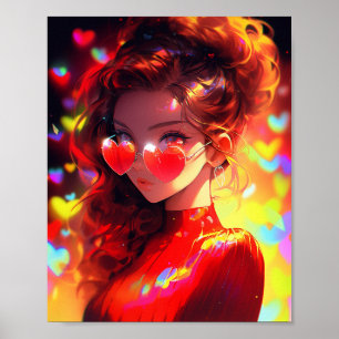 Anime Girl Hearts Poster