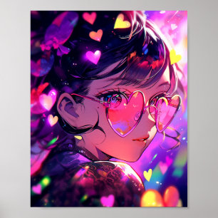 Anime Girl Hearts Poster