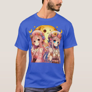Anime Girl Hippie Moon Girls Giving Peace Sign T-Shirt