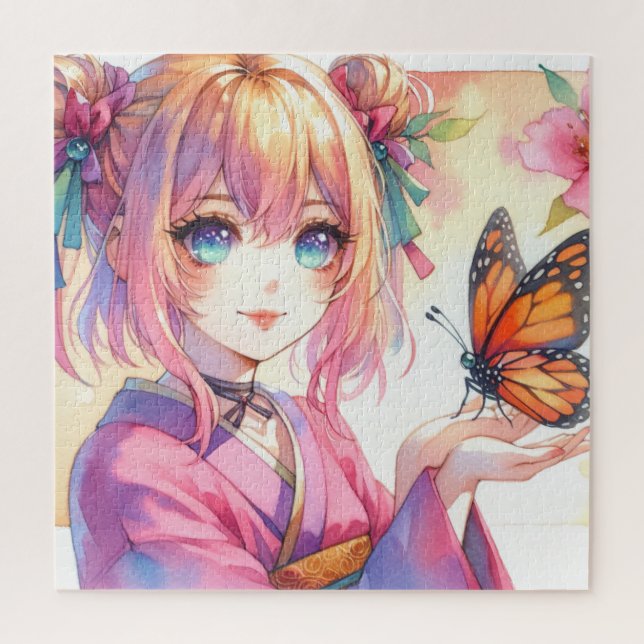 Anime Girl Holding a Butterfly Jigsaw Puzzle (Vertical)
