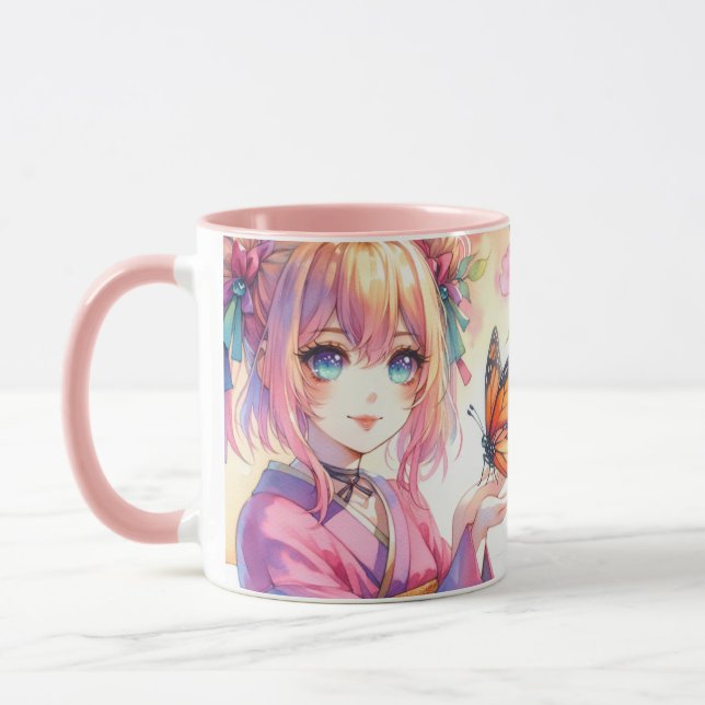 Anime Girl Holding a Butterfly Mug (Left)