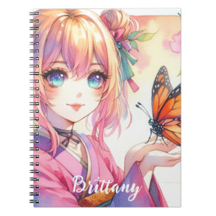 Anime Girl Holding a Butterfly Personalised Notebook