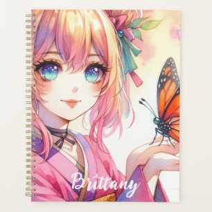 Anime Girl Holding a Butterfly Personalised Planner