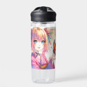 Anime Girl Holding a Butterfly Personalized Water Bottle