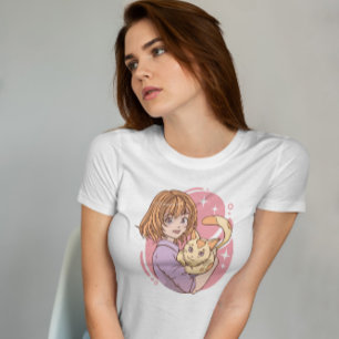 Anime Girl Hugging A Cat T-Shirt