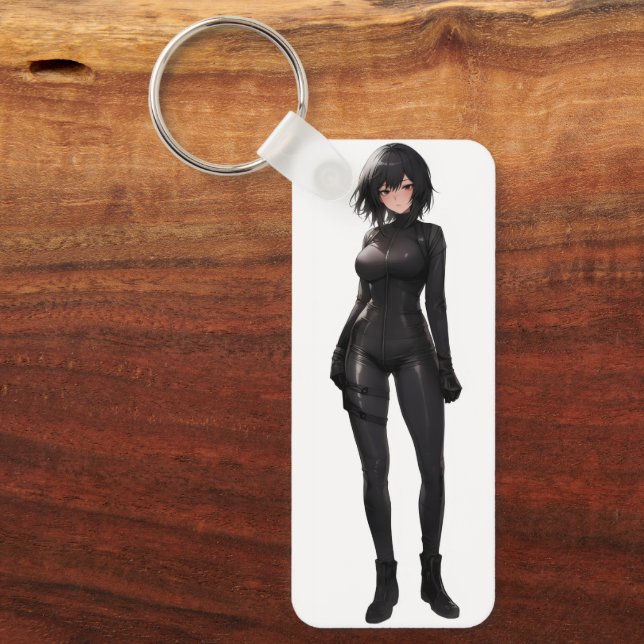 Anime Girl in Bodysuit Key Ring (Front)