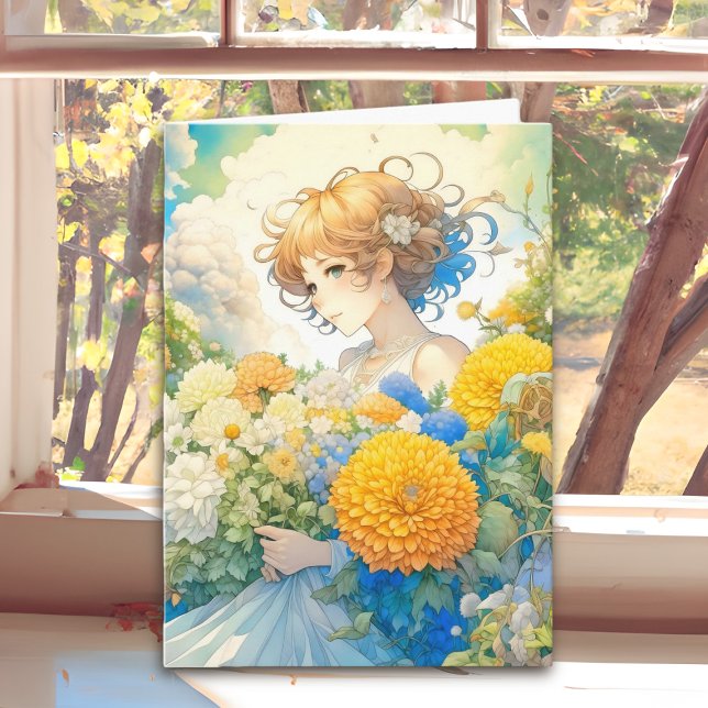 Anime Girl in Flowers | Thinking About You Card (Creator Uploaded)
